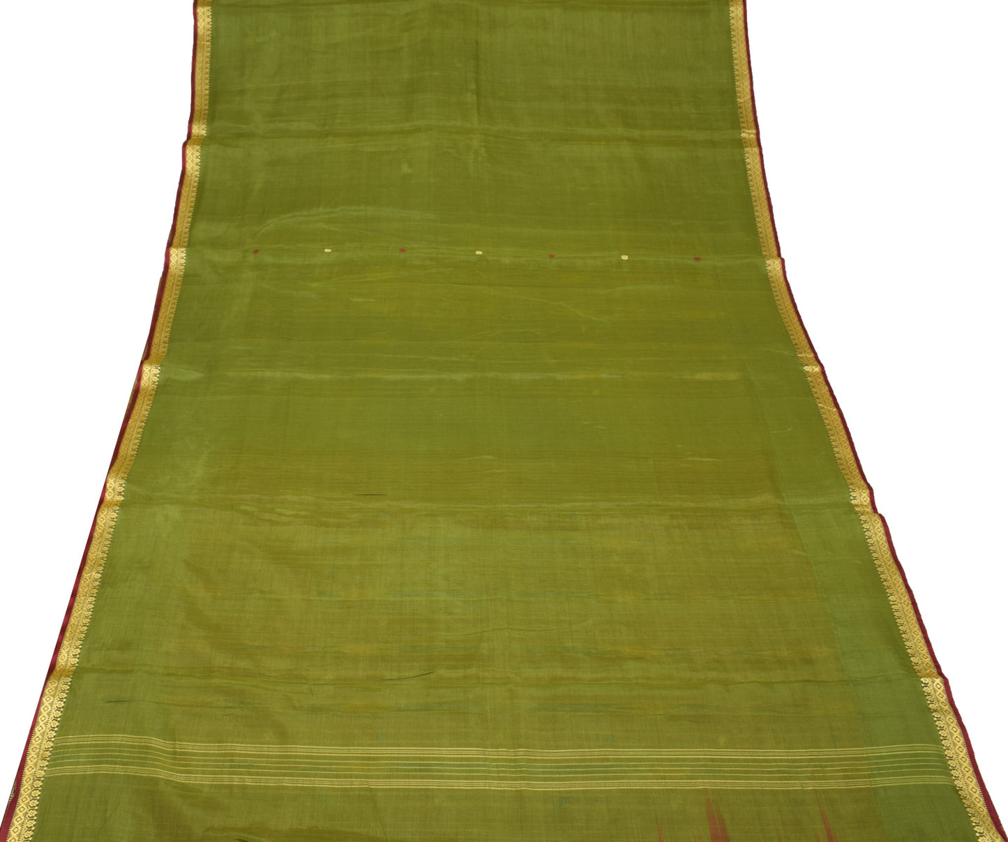 Sushila Vintage Green Saree Pure Cotton Hand Woven Ikat Patola Sari Craft Fabric