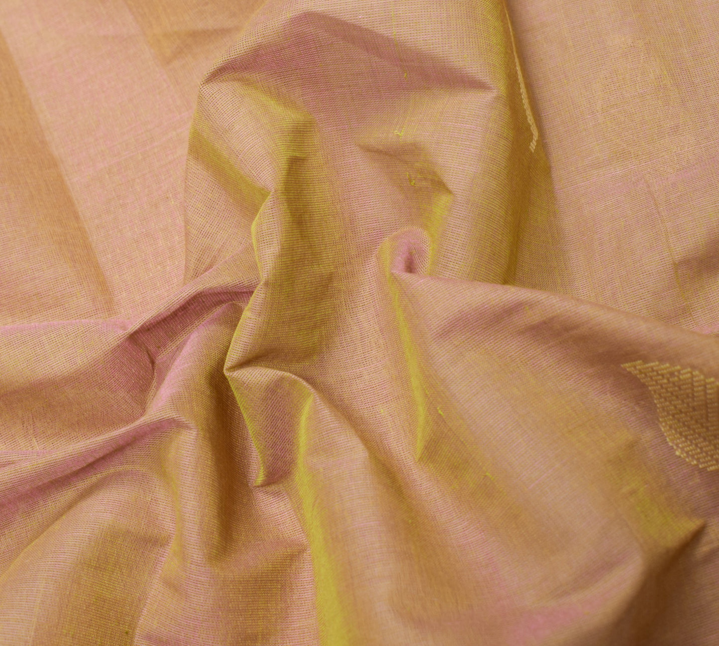 Sushila Vintage Green Pink Dual Toned Saree Pure Cotton Woven Leaves Sari Fabric