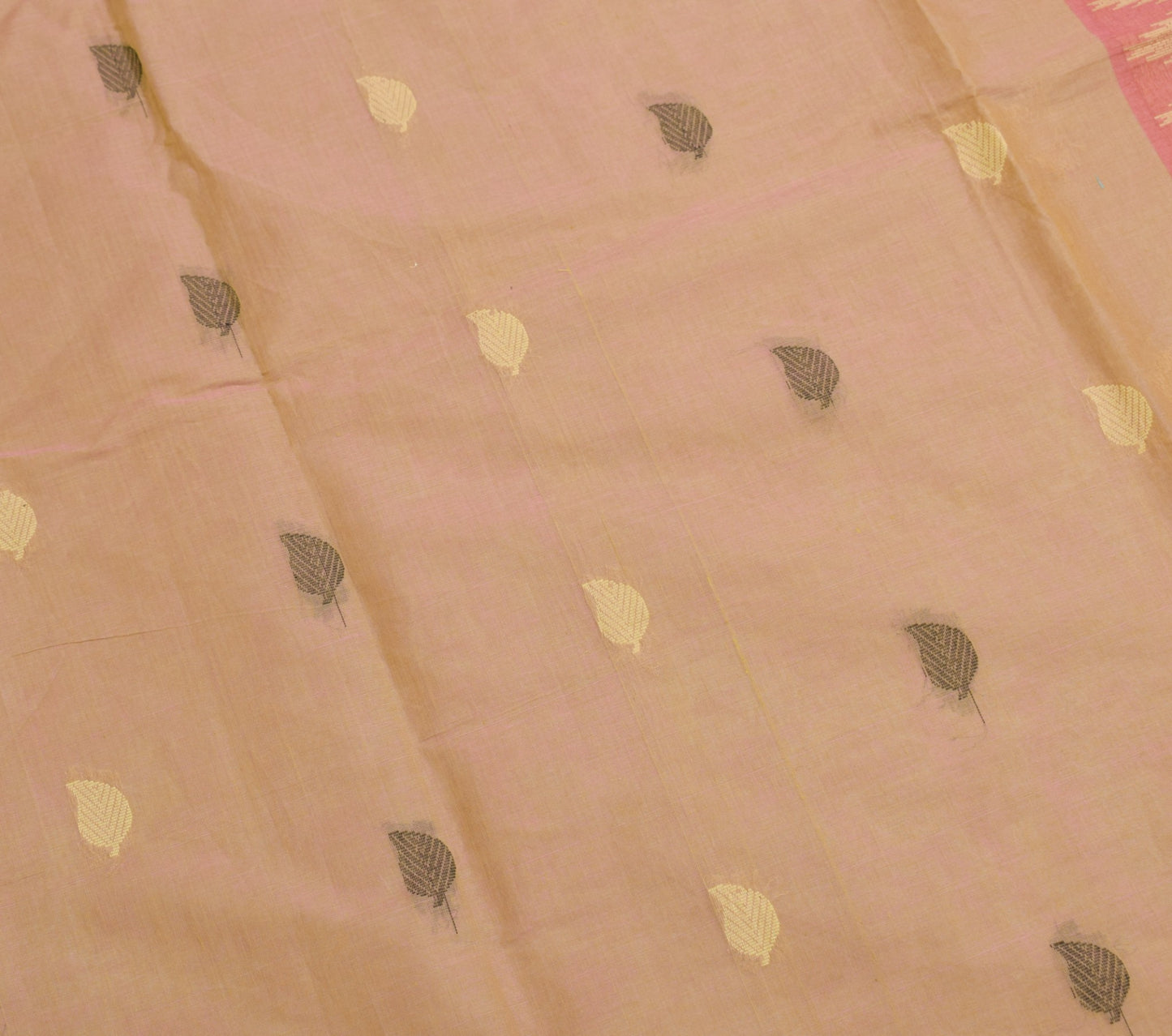 Sushila Vintage Green Pink Dual Toned Saree Pure Cotton Woven Leaves Sari Fabric