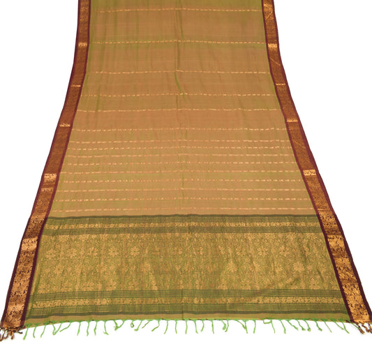 Sushila Vintage Green Dual Tone Saree Pure Cotton Zari Woven Premium Sari Fabric