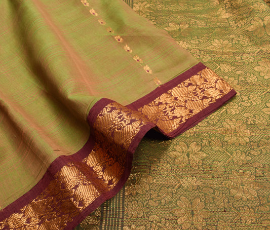 Sushila Vintage Green Dual Tone Saree Pure Cotton Zari Woven Premium Sari Fabric