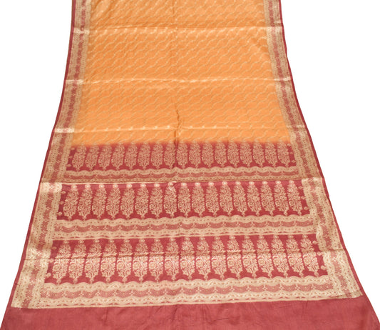 Sushila Vintage Pure Tussar Silk Saree Floral Woven Mustard Soft 5YD Sari Fabric