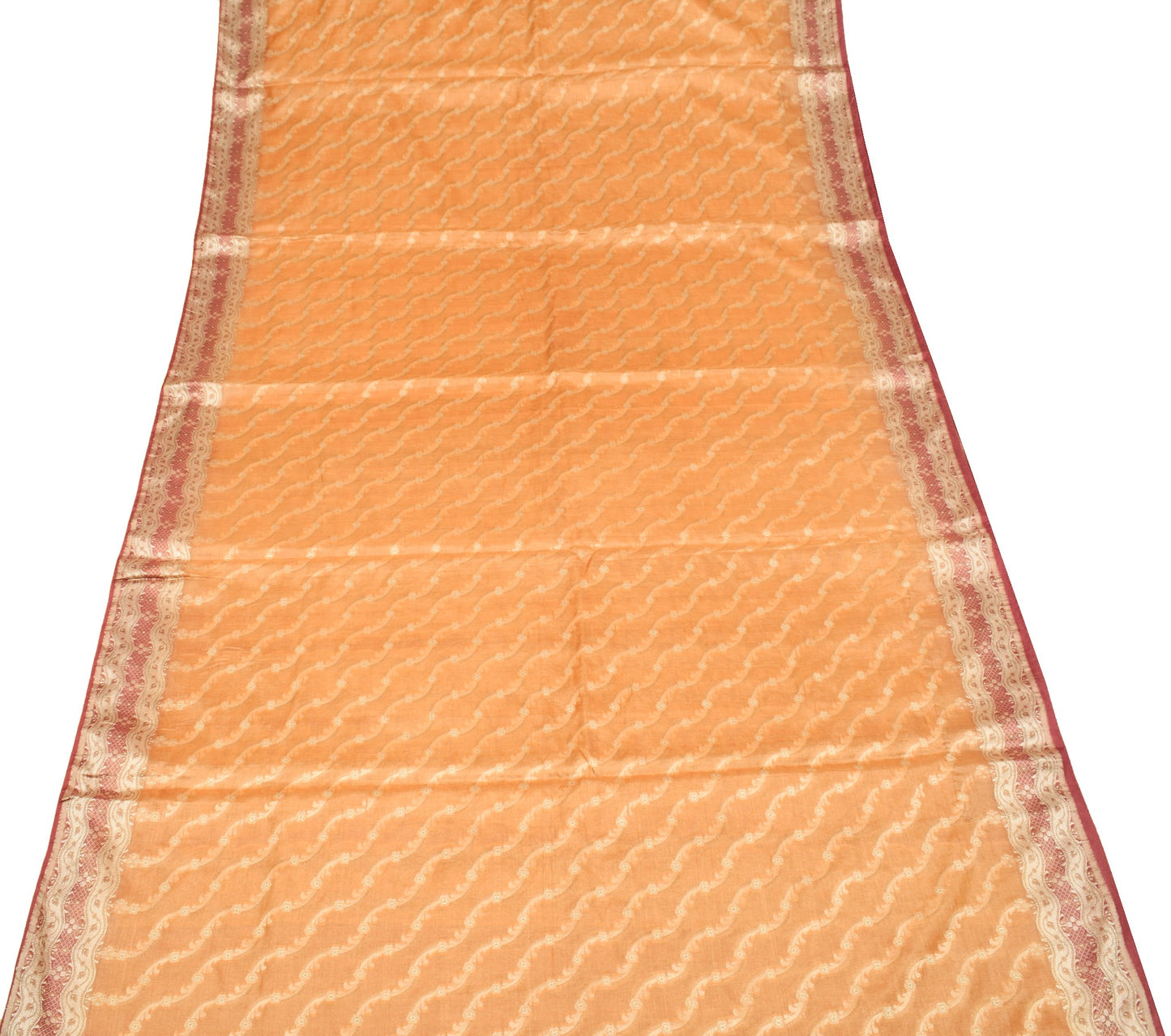 Sushila Vintage Pure Tussar Silk Saree Floral Woven Mustard Soft 5YD Sari Fabric