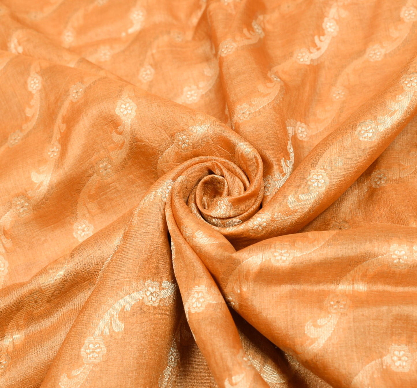 Sushila Vintage Pure Tussar Silk Saree Floral Woven Mustard Soft 5YD Sari Fabric