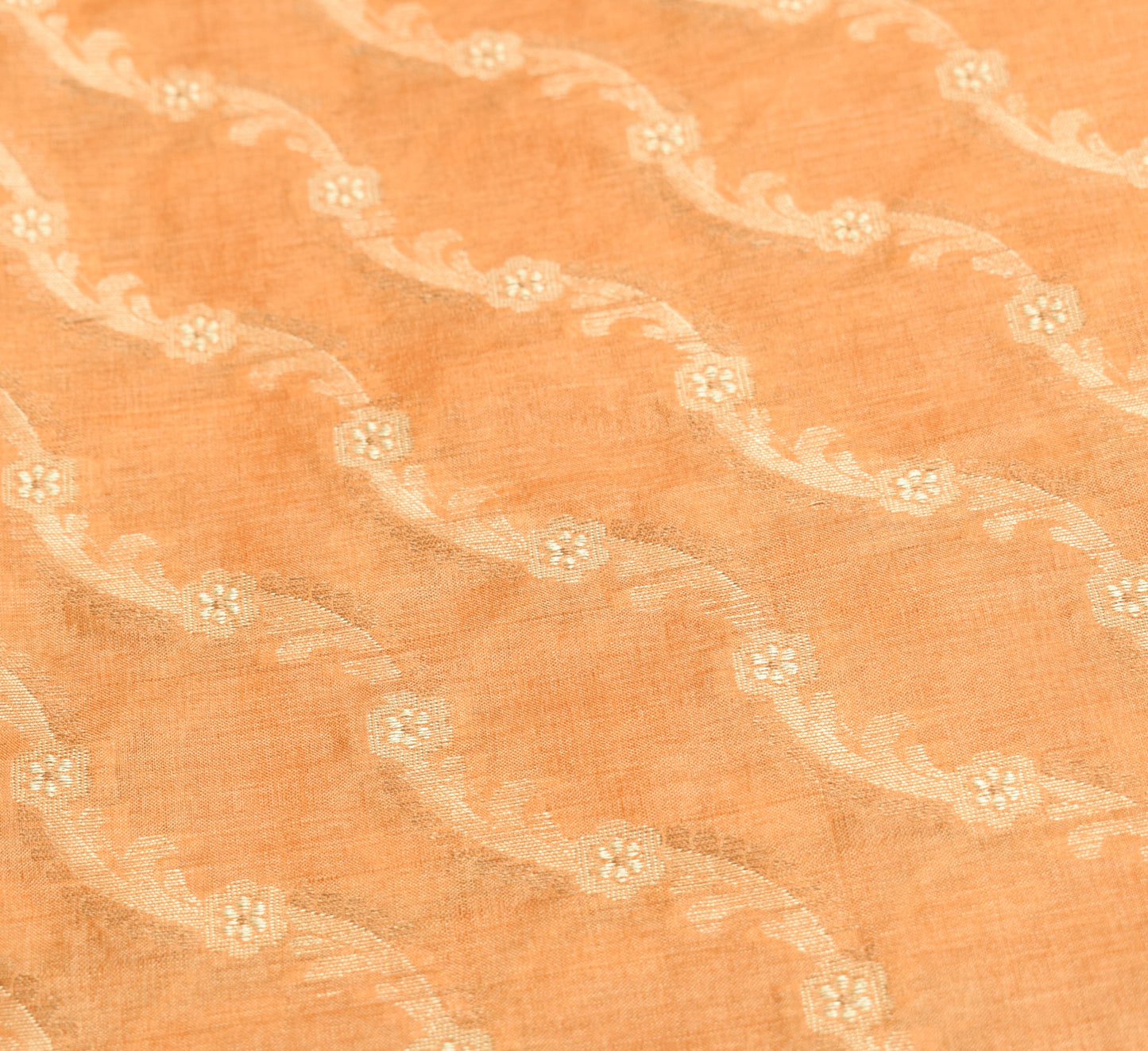 Sushila Vintage Pure Tussar Silk Saree Floral Woven Mustard Soft 5YD Sari Fabric