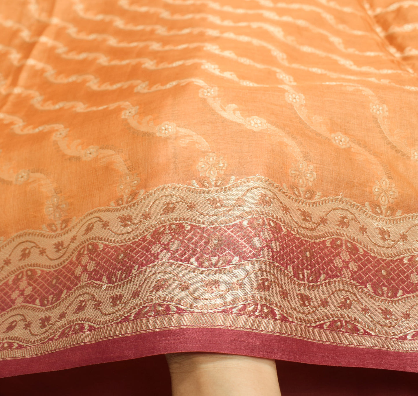 Sushila Vintage Pure Tussar Silk Saree Floral Woven Mustard Soft 5YD Sari Fabric