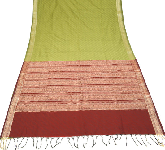 Sushila Vintage Green Saree with Maroon Pallu Pure Cotton Silk Woven Sari Fabric