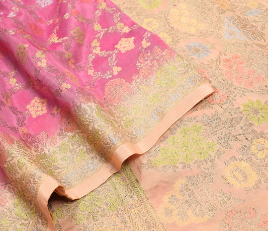 Sushila Vintage Pure Tussar Silk Saree All Over Woven Pink Floral  6 Yard Sari