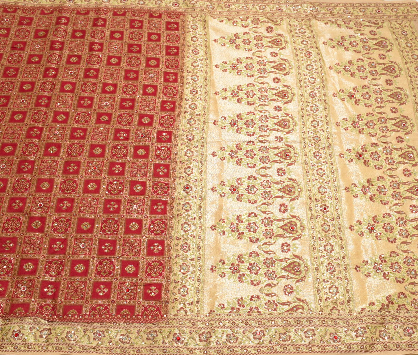 Sushila Vintage Maroon HEAVY Saree Woven Hand Work Pure Tussar Silk Sari Fabric