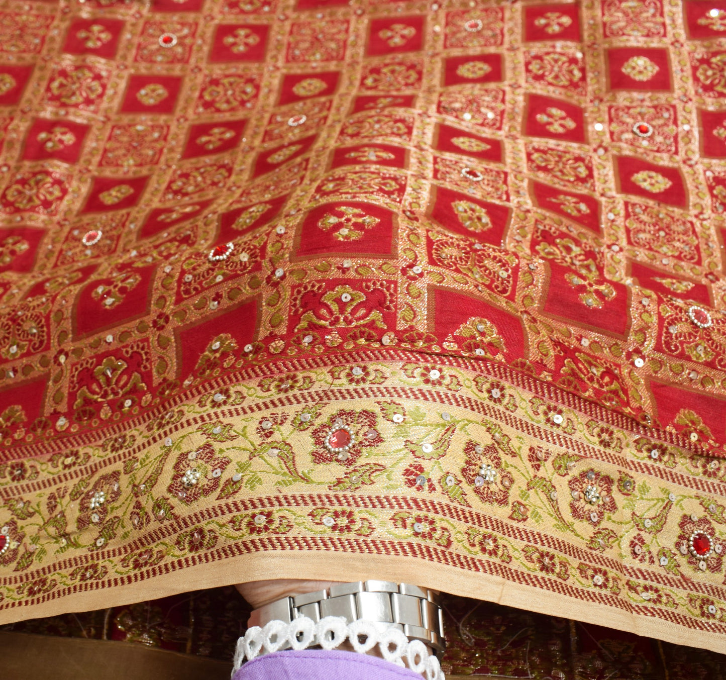 Sushila Vintage Maroon HEAVY Saree Woven Hand Work Pure Tussar Silk Sari Fabric
