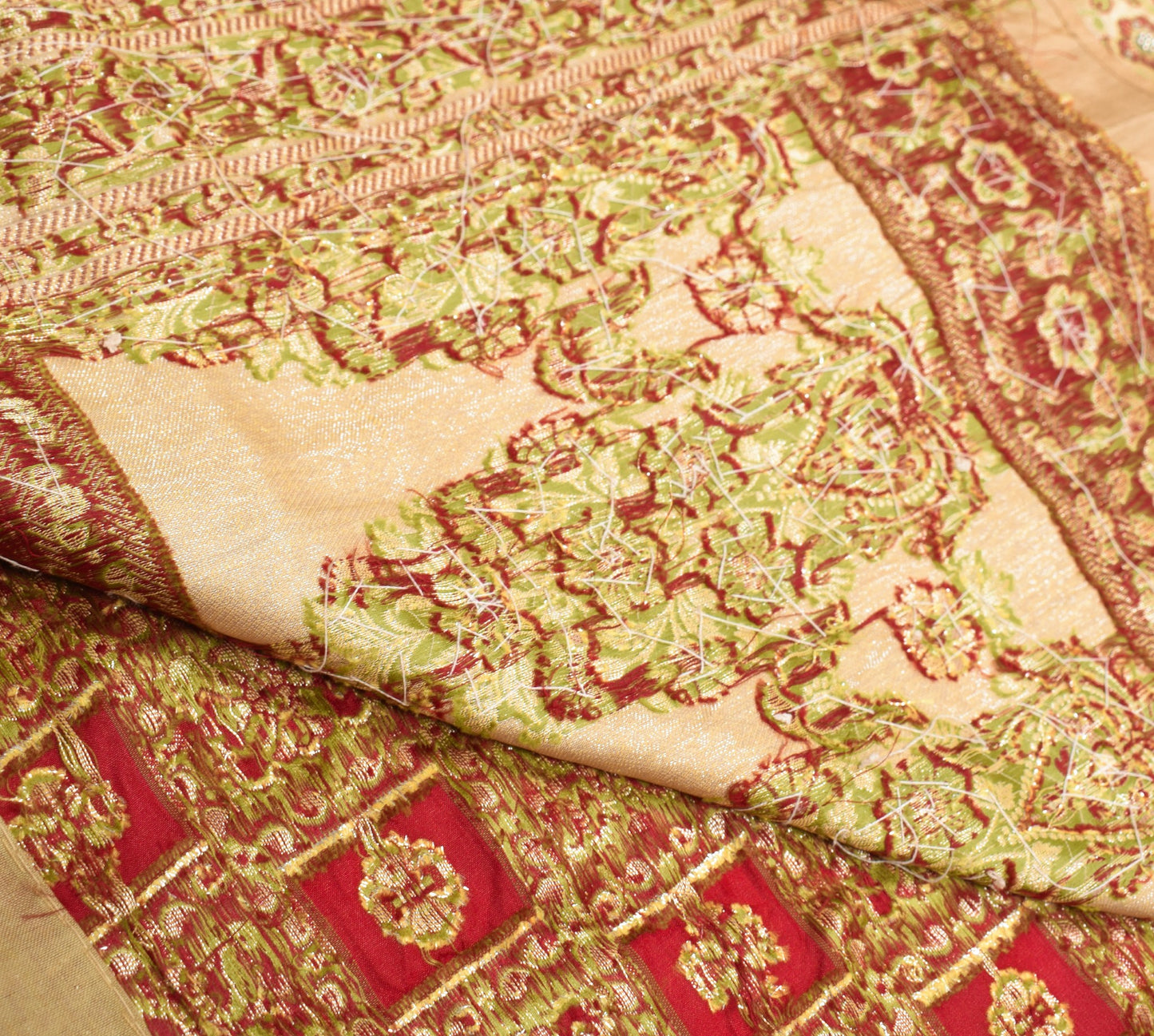 Sushila Vintage Maroon HEAVY Saree Woven Hand Work Pure Tussar Silk Sari Fabric