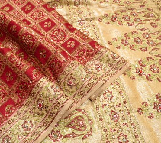 Sushila Vintage Maroon HEAVY Saree Woven Hand Work Pure Tussar Silk Sari Fabric