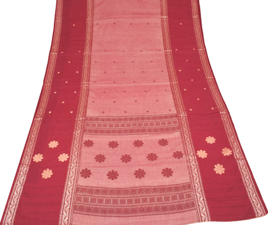 Sushila Vintage 100% Pure Cotton Floral Saree Hand Woven Soft Sari Craft Fabric