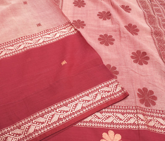 Sushila Vintage 100% Pure Cotton Floral Saree Hand Woven Soft Sari Craft Fabric