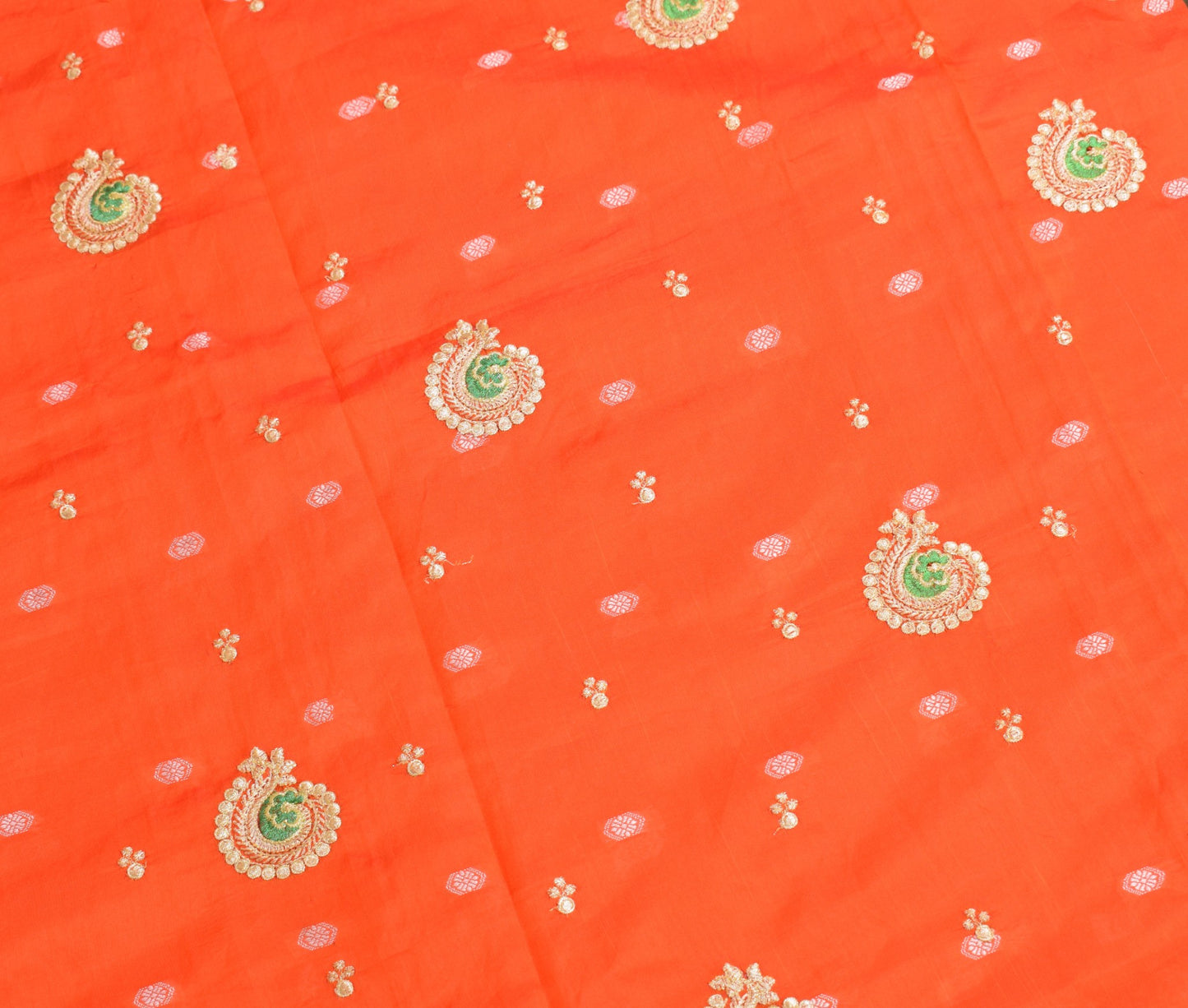 Sushila Vintage Narayanpet Art Silk Saree Woven & Embroidered Orange Sari Fabric
