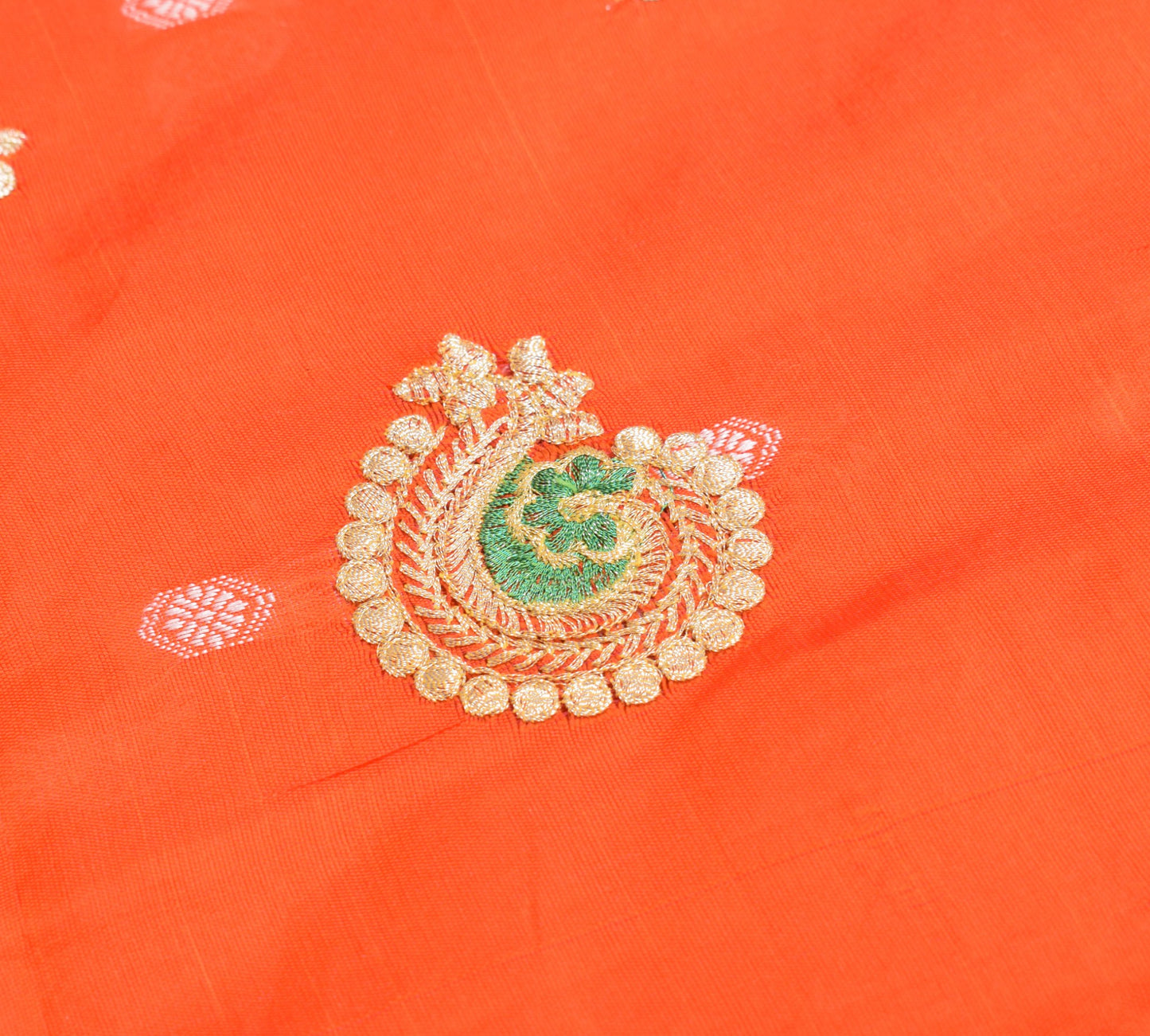 Sushila Vintage Narayanpet Art Silk Saree Woven & Embroidered Orange Sari Fabric