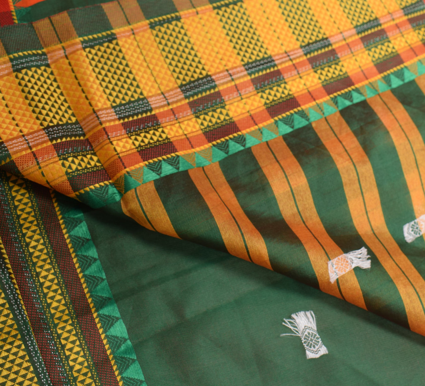 Sushila Vintage Narayanpet Art Silk Saree Woven & Embroidered Orange Sari Fabric
