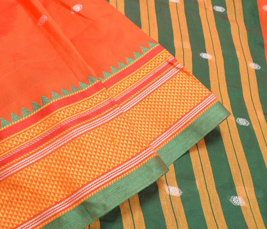 Sushila Vintage Narayanpet Art Silk Saree Woven & Embroidered Orange Sari Fabric
