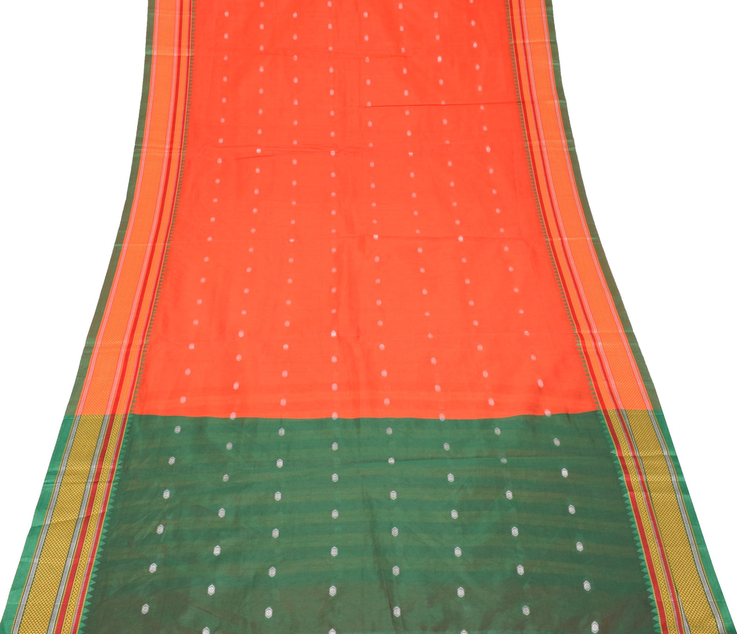 Sushila Vintage Narayanpet Art Silk Saree Woven & Embroidered Orange Sari Fabric