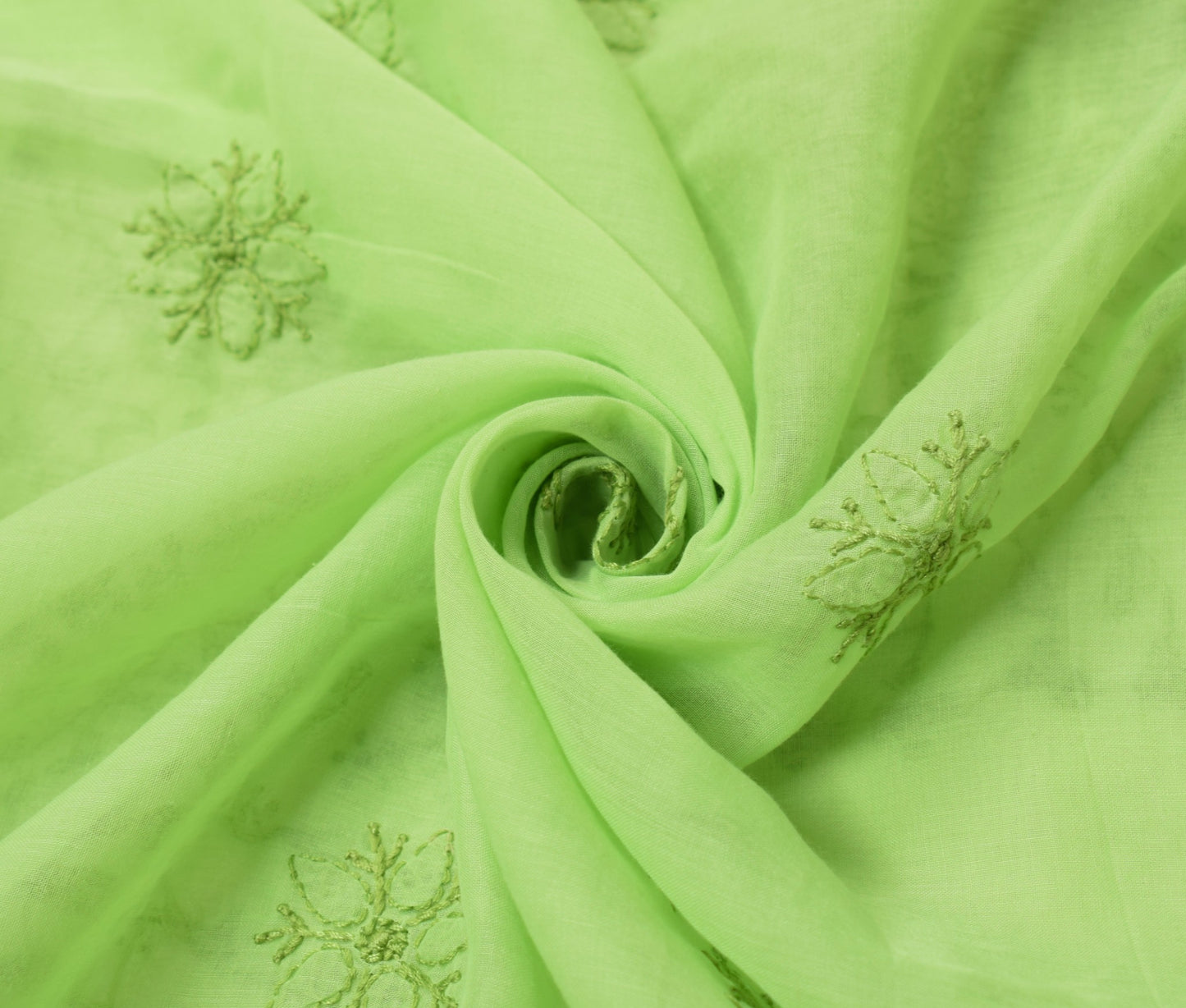Sushila Vintage Lucknow Chikankari Saree Art Cotton Embroidery Green Sari Fabric