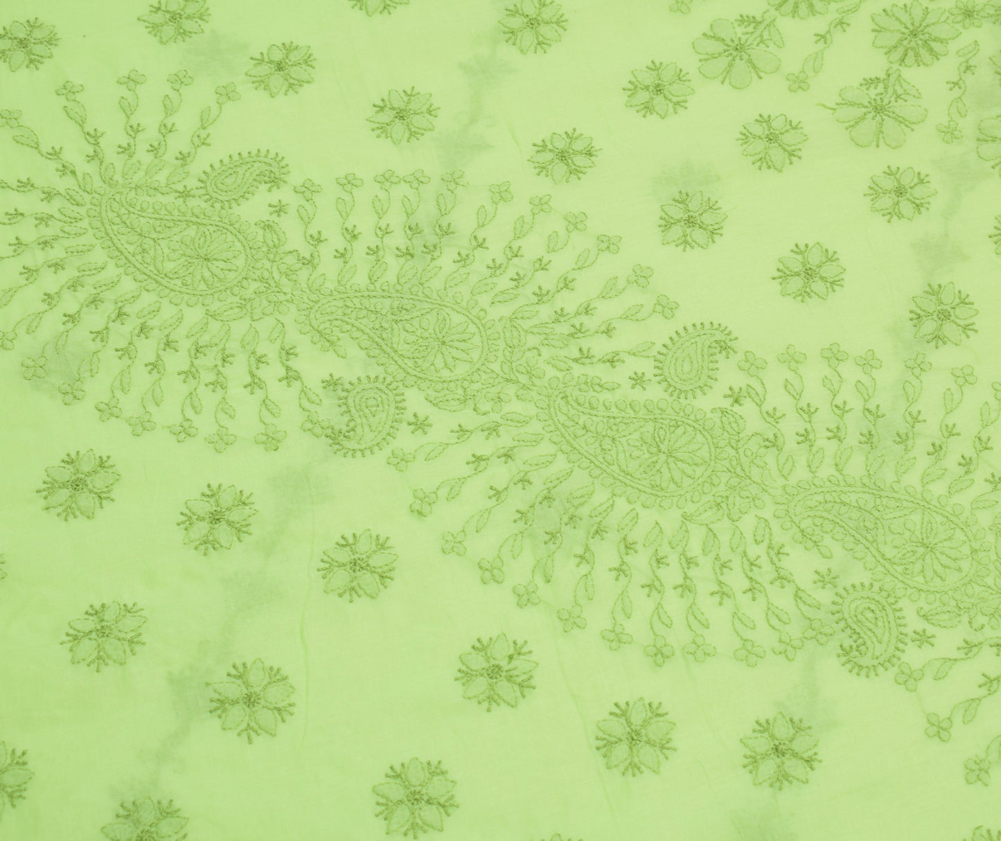 Sushila Vintage Lucknow Chikankari Saree Art Cotton Embroidery Green Sari Fabric