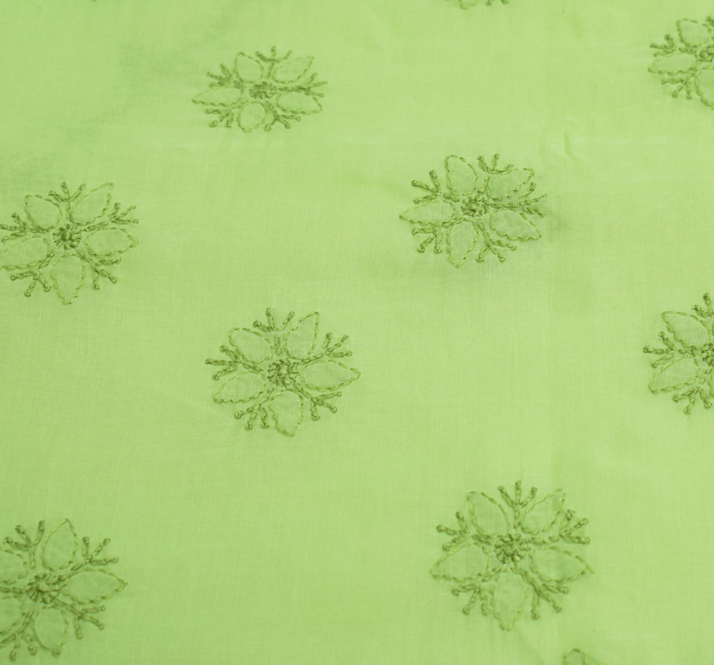 Sushila Vintage Lucknow Chikankari Saree Art Cotton Embroidery Green Sari Fabric