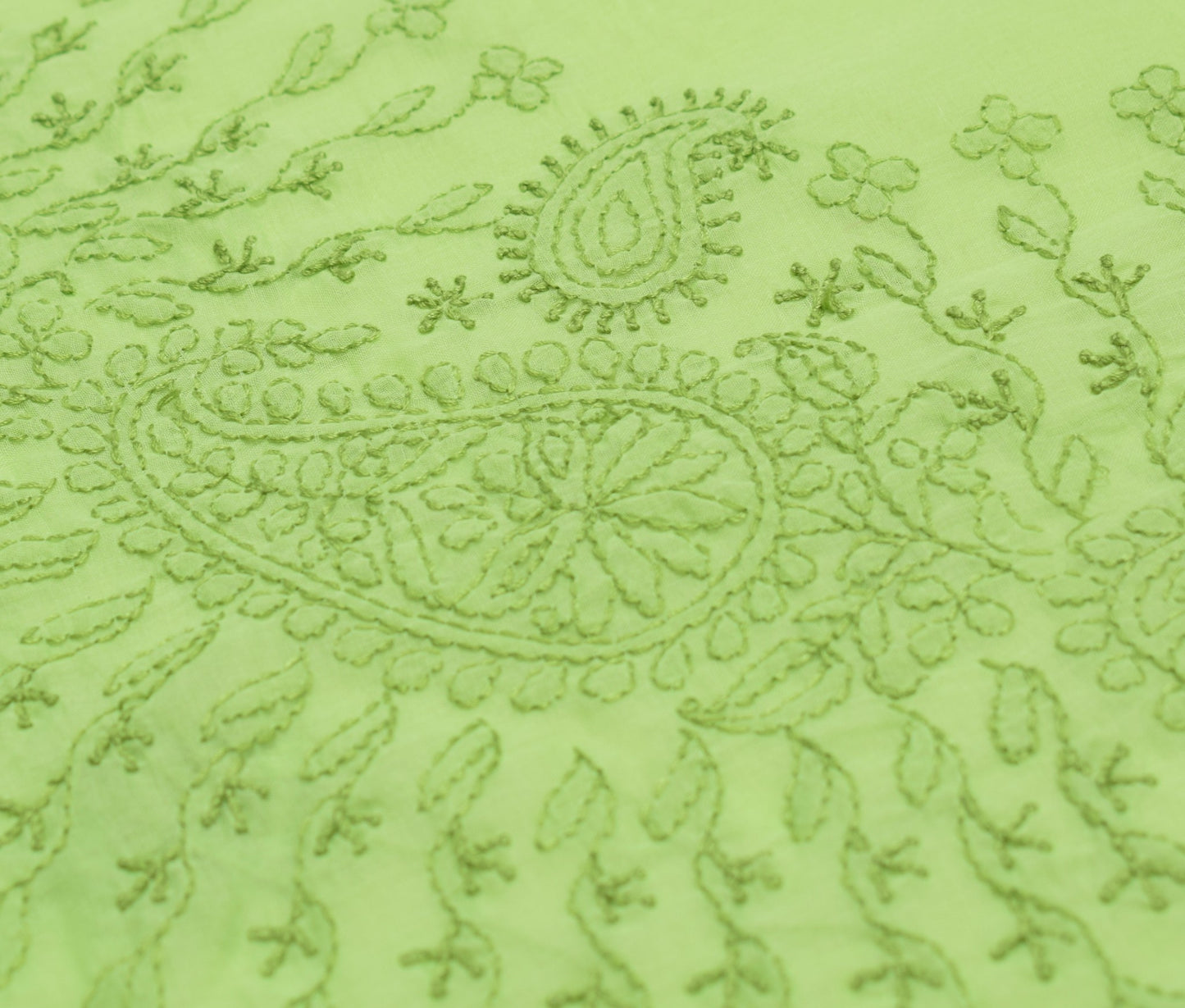 Sushila Vintage Lucknow Chikankari Saree Art Cotton Embroidery Green Sari Fabric