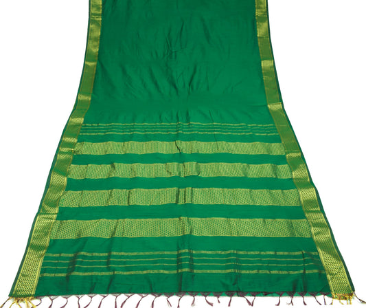 Sushila Vintage Dark Green Saree Art Cotton Zari Woven 10 Yard Sari Craft Fabric
