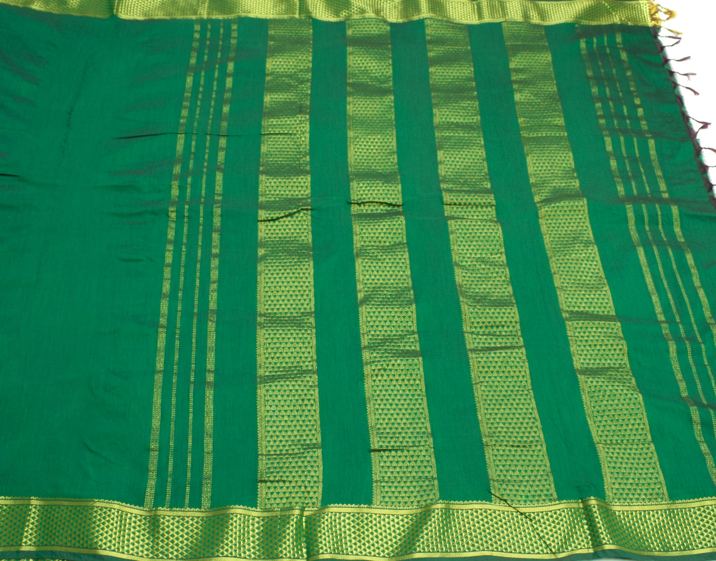 Sushila Vintage Dark Green Saree Art Cotton Zari Woven 10 Yard Sari Craft Fabric
