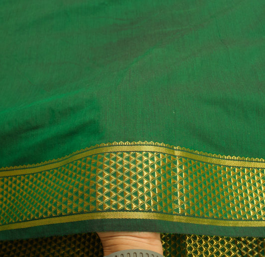 Sushila Vintage Dark Green Saree Art Cotton Zari Woven 10 Yard Sari Craft Fabric