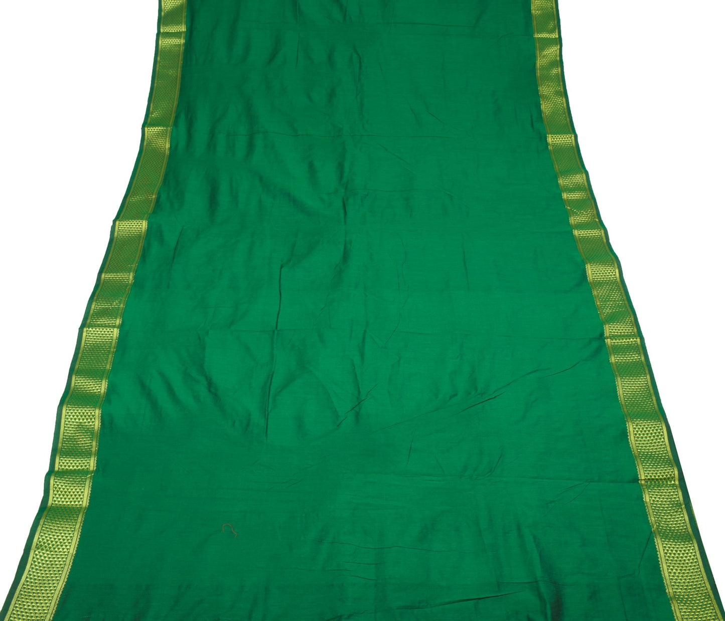 Sushila Vintage Dark Green Saree Art Cotton Zari Woven 10 Yard Sari Craft Fabric