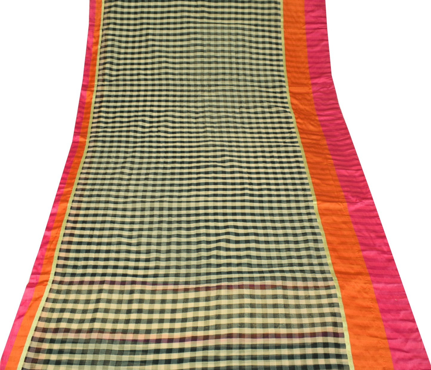 Sushila Vintage Art Cotton Silk Saree Checks Woven With Contrast Border Sari