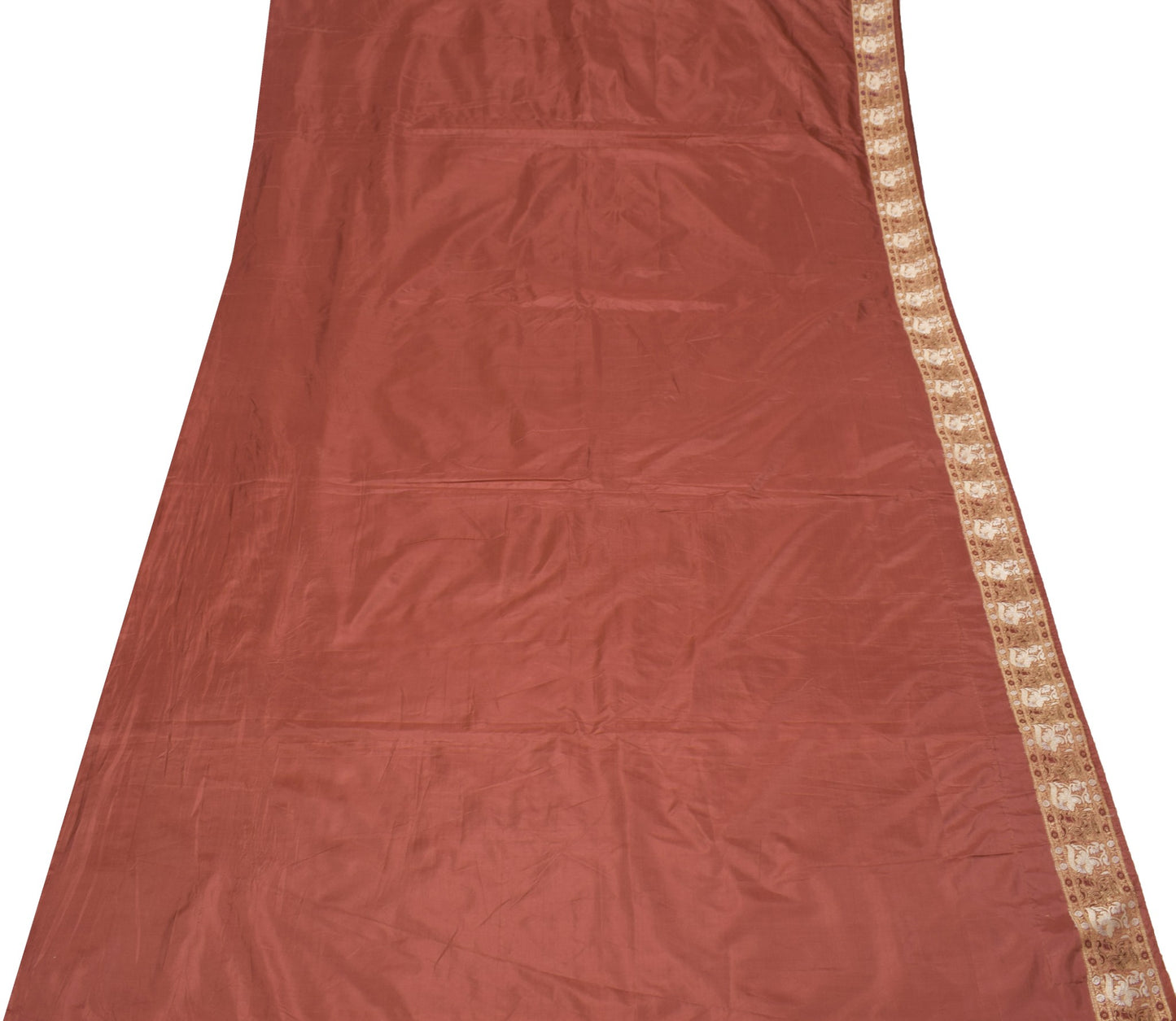 Sushila Vintage Brown Plain Saree Banarasi Woven Border Pallu Pure Silk Sari