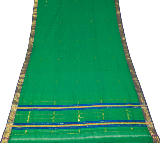 Sushila Vintage Green Saree with Purple Zari Border Pure Cotton 312" Sari Fabric