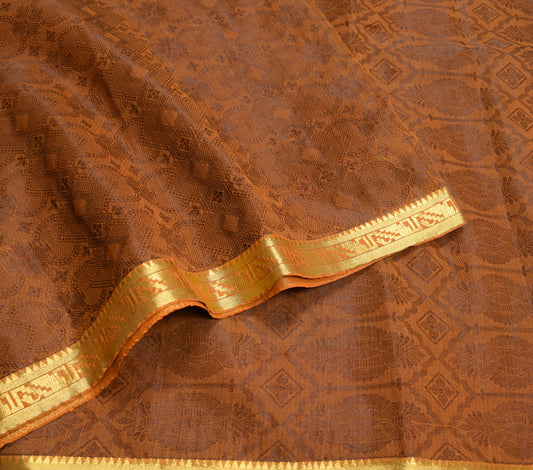 Sushila Vintage Dark Mustard Saree Art Cotton Silk All Over Woven Sari Fabric