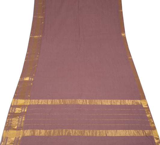 Sushila Vintage Mauve Saree with Zari Woven Border Pallu Pure Cotton Sari Fabric