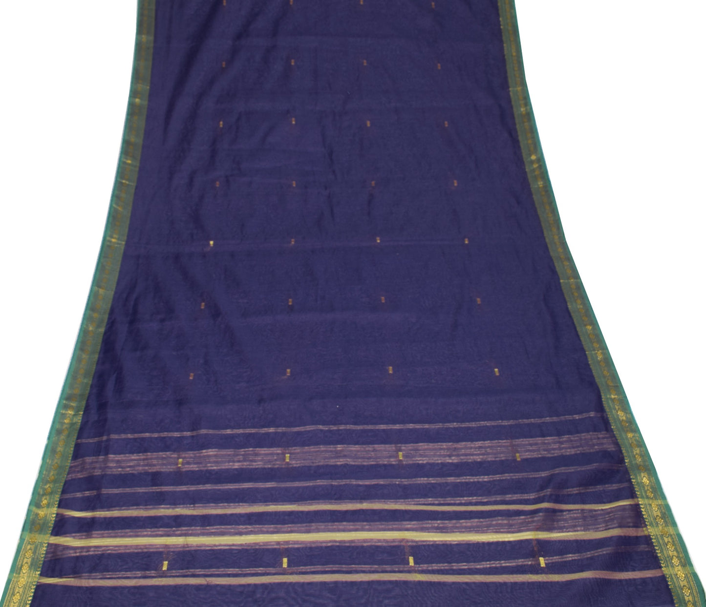 Sushila Vintage Dark Saree Green Zari Woven Border Art Cotton 8 Yds Sari Fabric