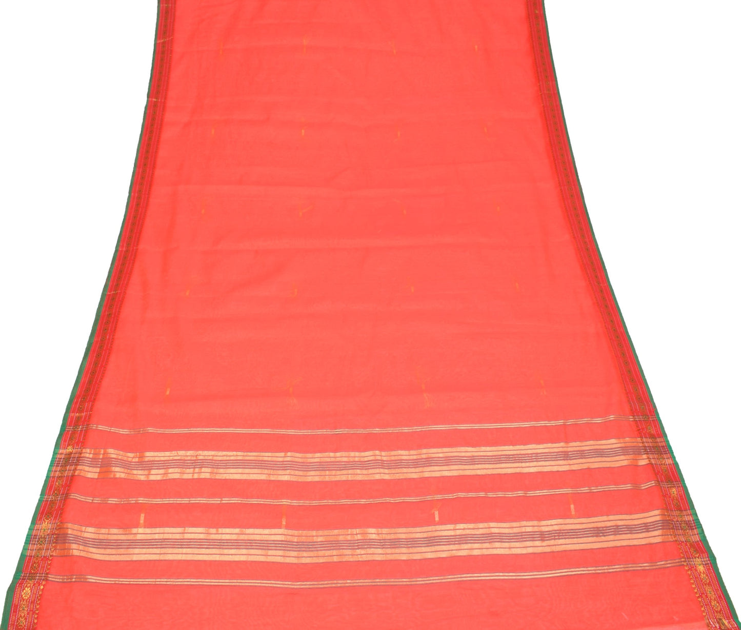 Sushila Vintage Orange Saree with Contrast Border Pallu Art Cotton 8 Yard Sari