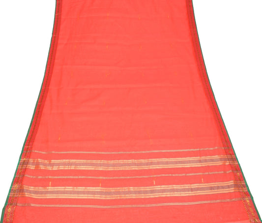 Sushila Vintage Orange Saree with Contrast Border Pallu Art Cotton 8 Yard Sari