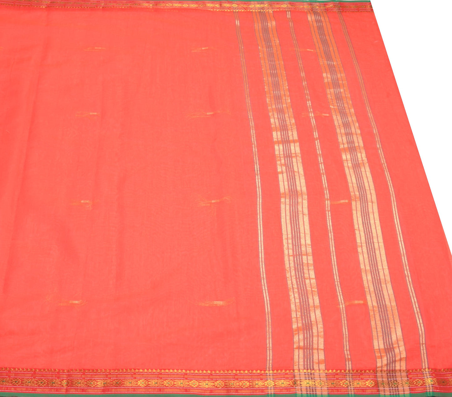 Sushila Vintage Orange Saree with Contrast Border Pallu Art Cotton 8 Yard Sari