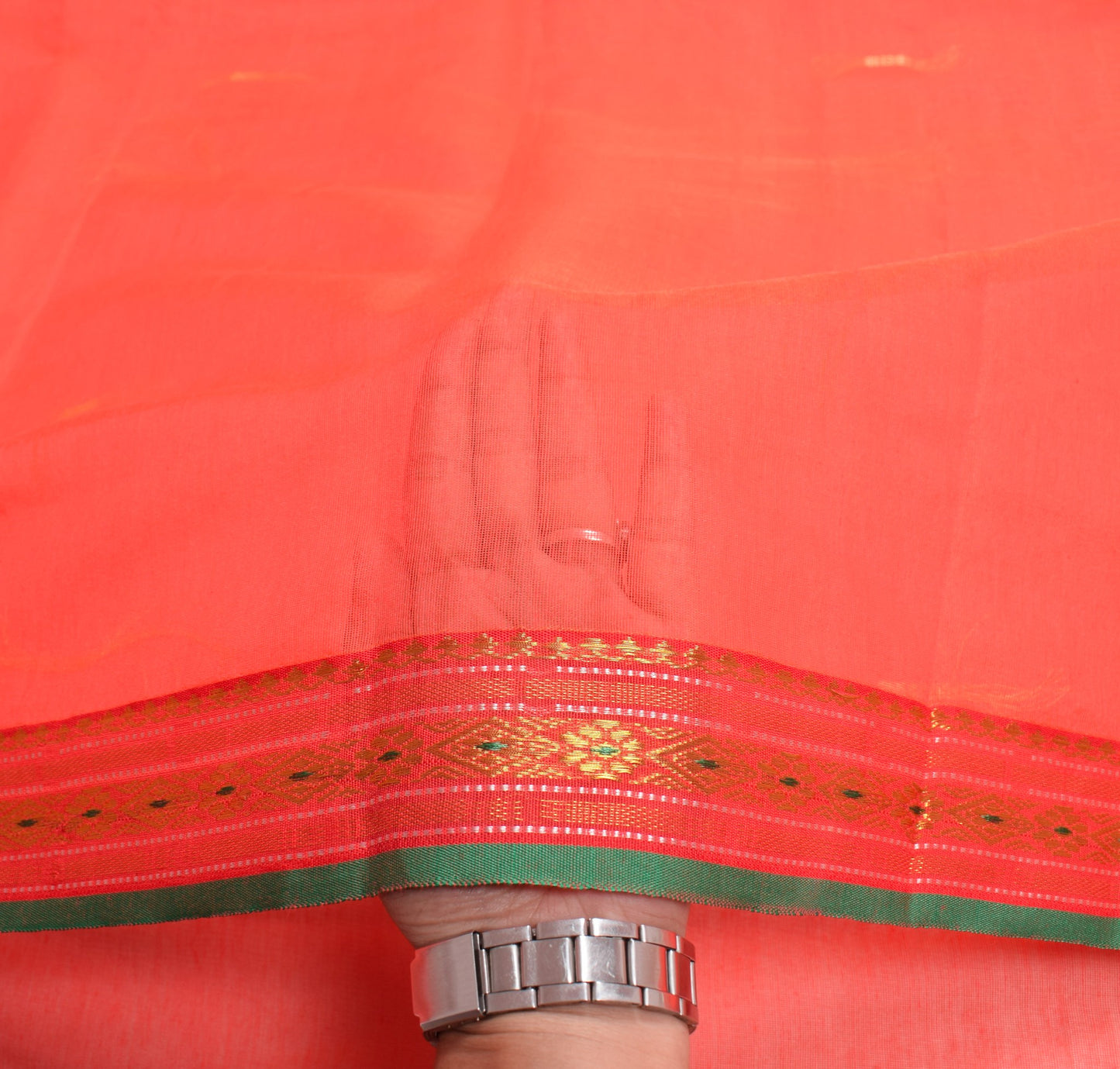 Sushila Vintage Orange Saree with Contrast Border Pallu Art Cotton 8 Yard Sari