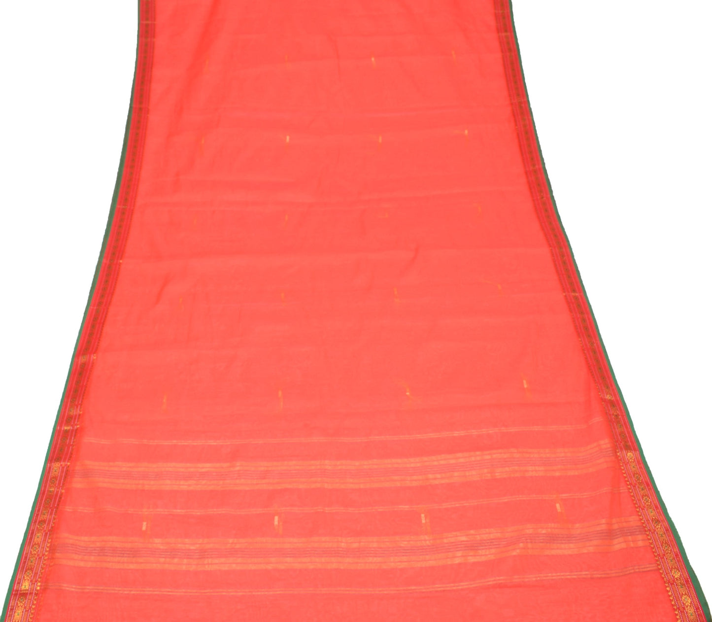 Sushila Vintage Orange Saree with Contrast Border Pallu Art Cotton 8 Yard Sari
