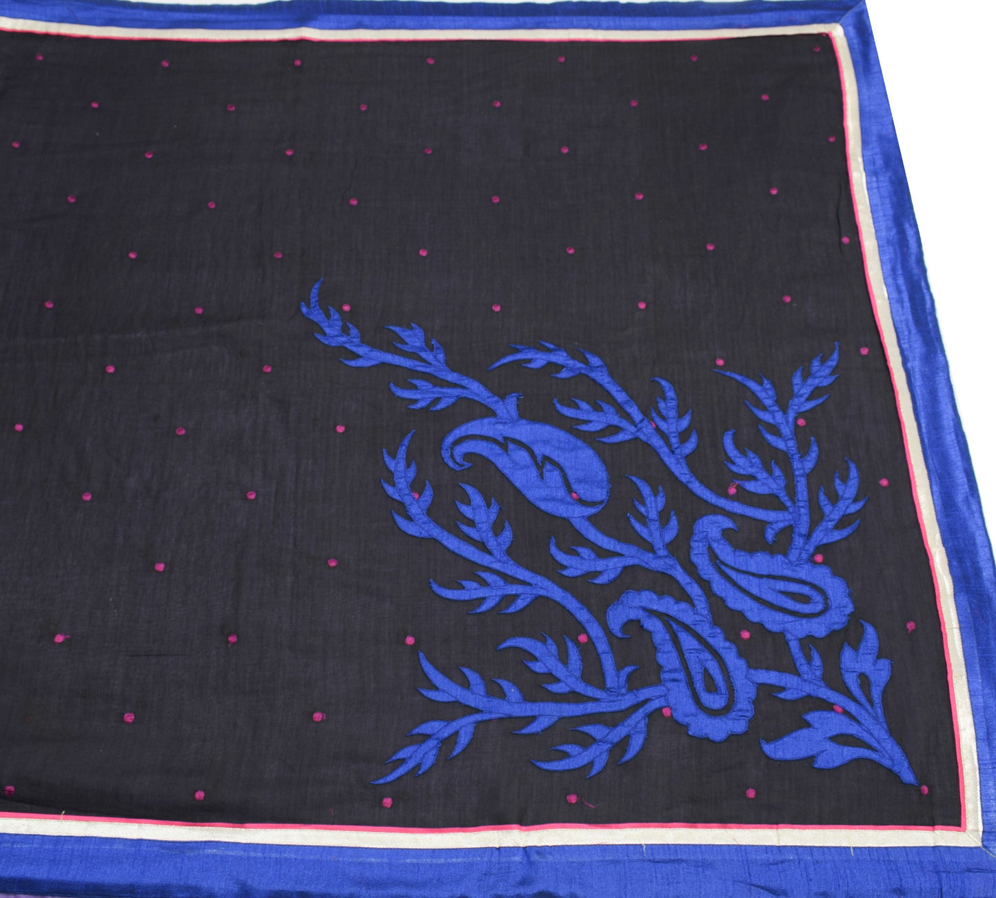 Sushila Vintage Black AppliqueWork Saree Pure Cotton Designer Floral Sari Fabric