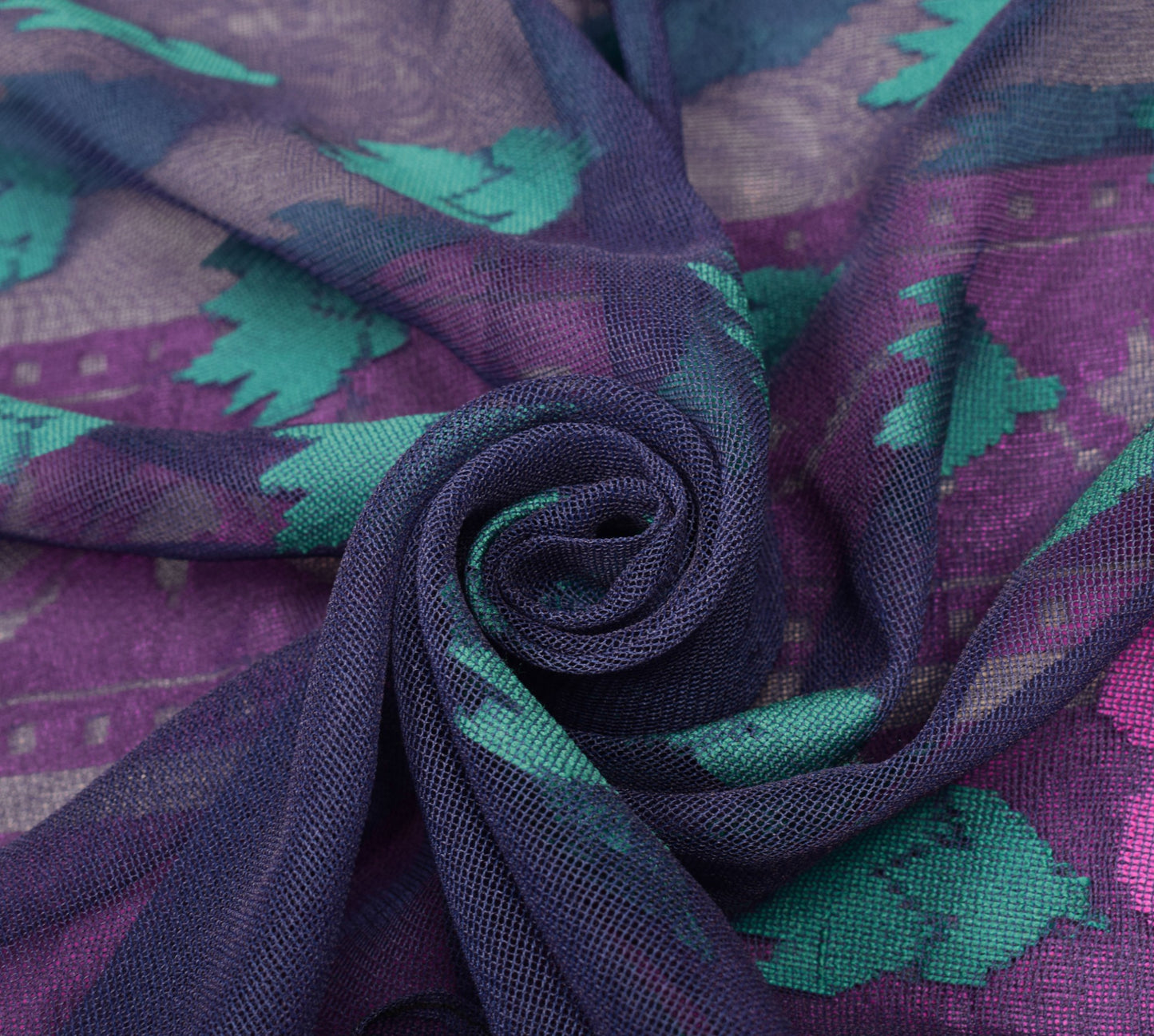 Sushila Vintage Blue Heavy Saree Art Silk Handwoven Dhakai Jamdani Floral Sari