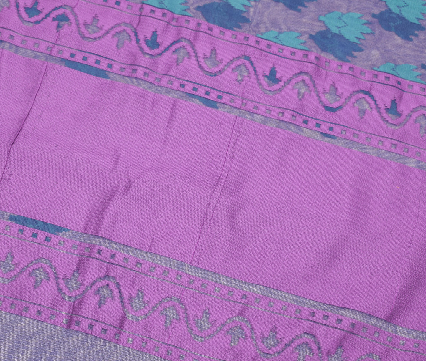 Sushila Vintage Blue Heavy Saree Art Silk Handwoven Dhakai Jamdani Floral Sari