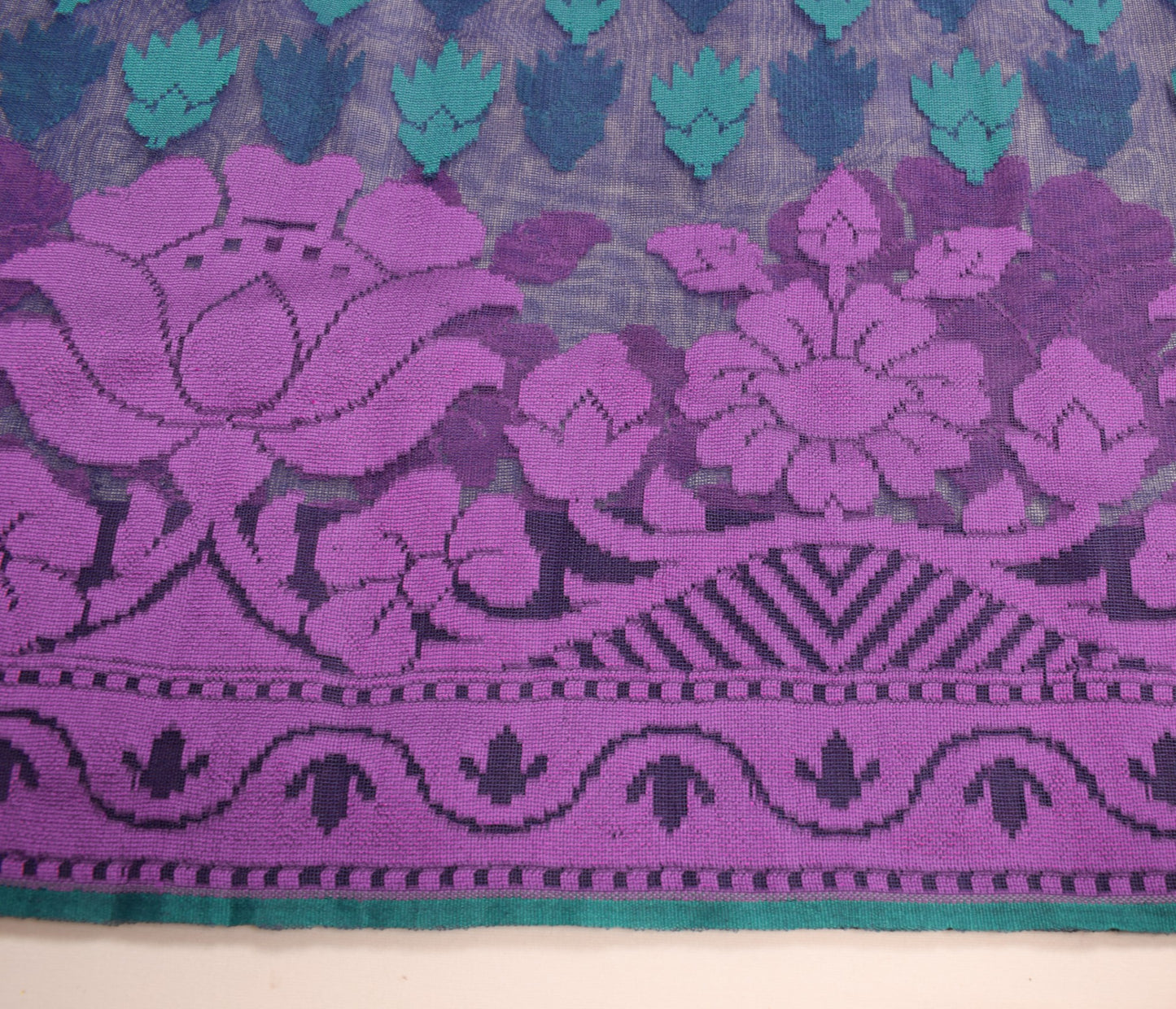 Sushila Vintage Blue Heavy Saree Art Silk Handwoven Dhakai Jamdani Floral Sari
