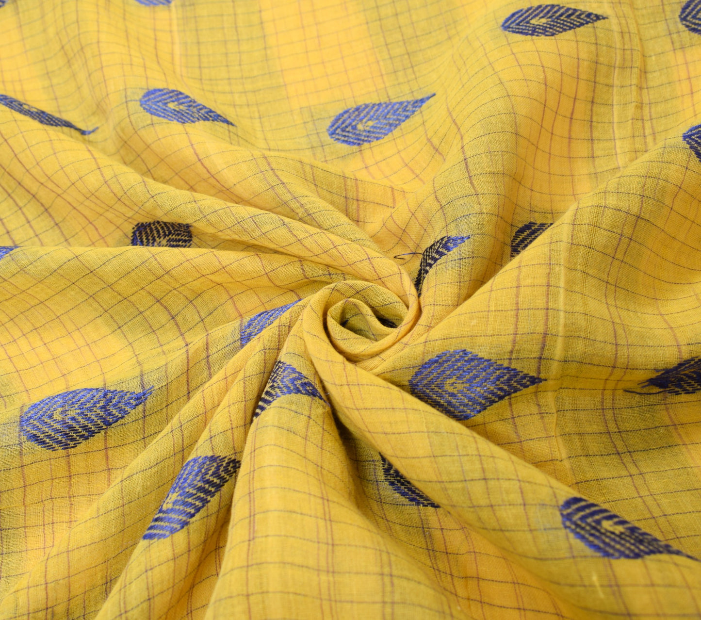 Sushila Vintage Handloom Tant Woven Saree Yellow Pure Cotton Soft Sari Fabric
