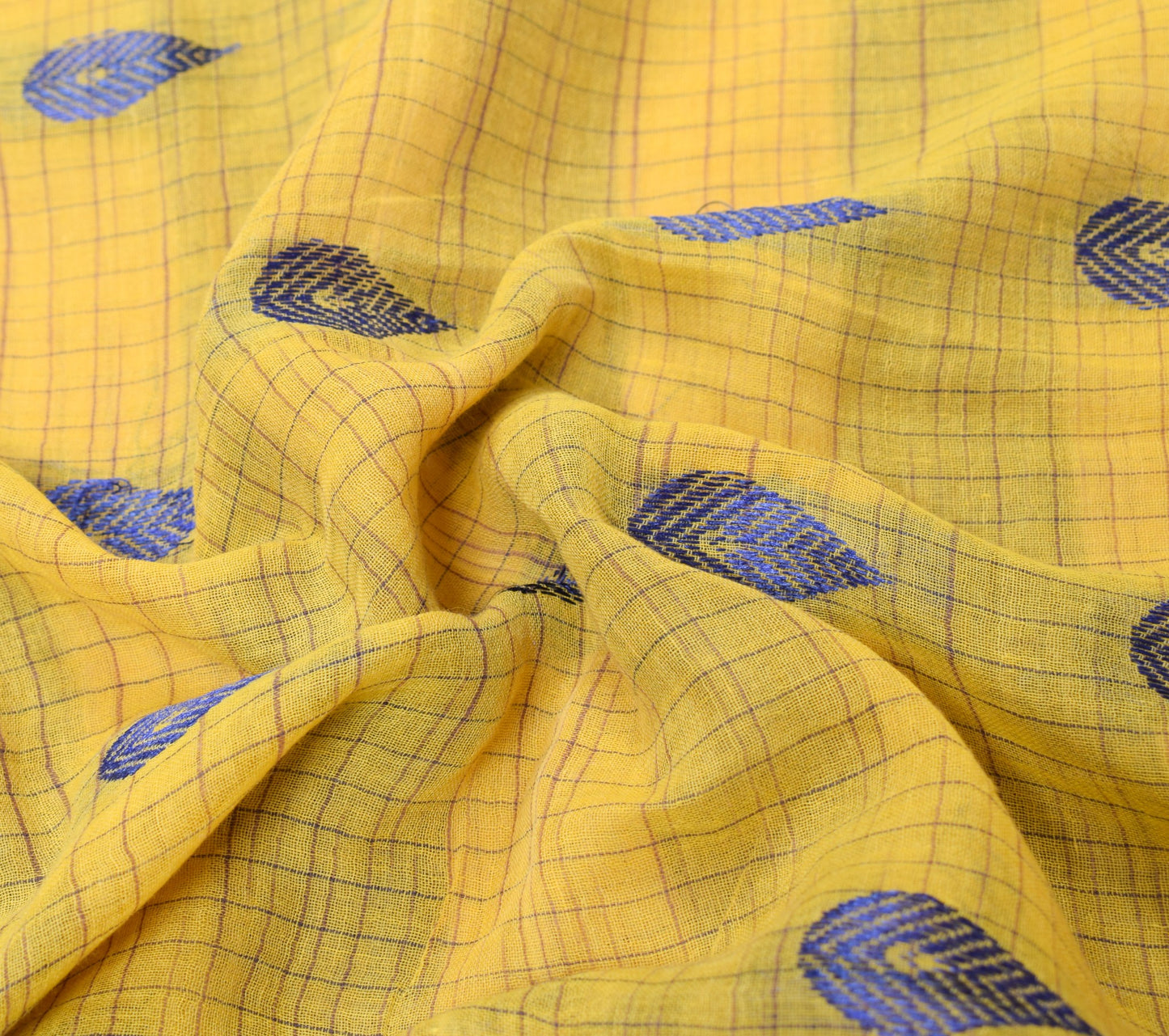 Sushila Vintage Handloom Tant Woven Saree Yellow Pure Cotton Soft Sari Fabric