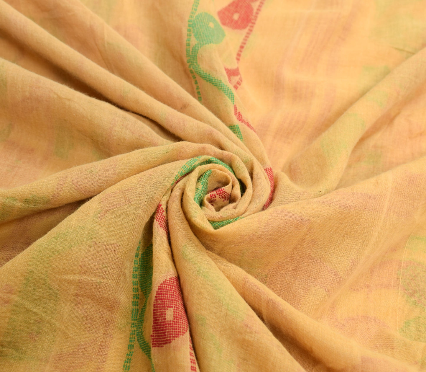 Sushila Vintage Yellow Tant Saree Pure Cotton Woven Handloom Soft Sari Fabric
