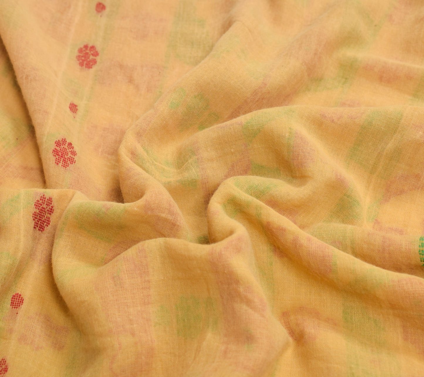 Sushila Vintage Yellow Tant Saree Pure Cotton Woven Handloom Soft Sari Fabric
